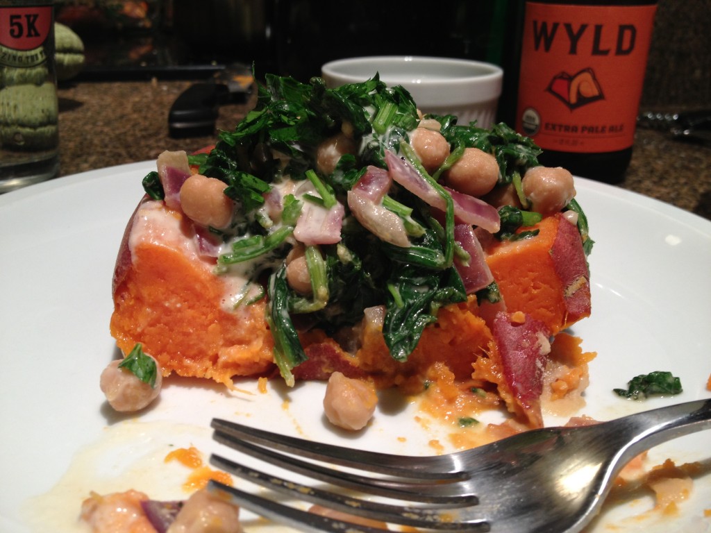 healthy stuffed sweet potatoes with lemon-tahini sauce