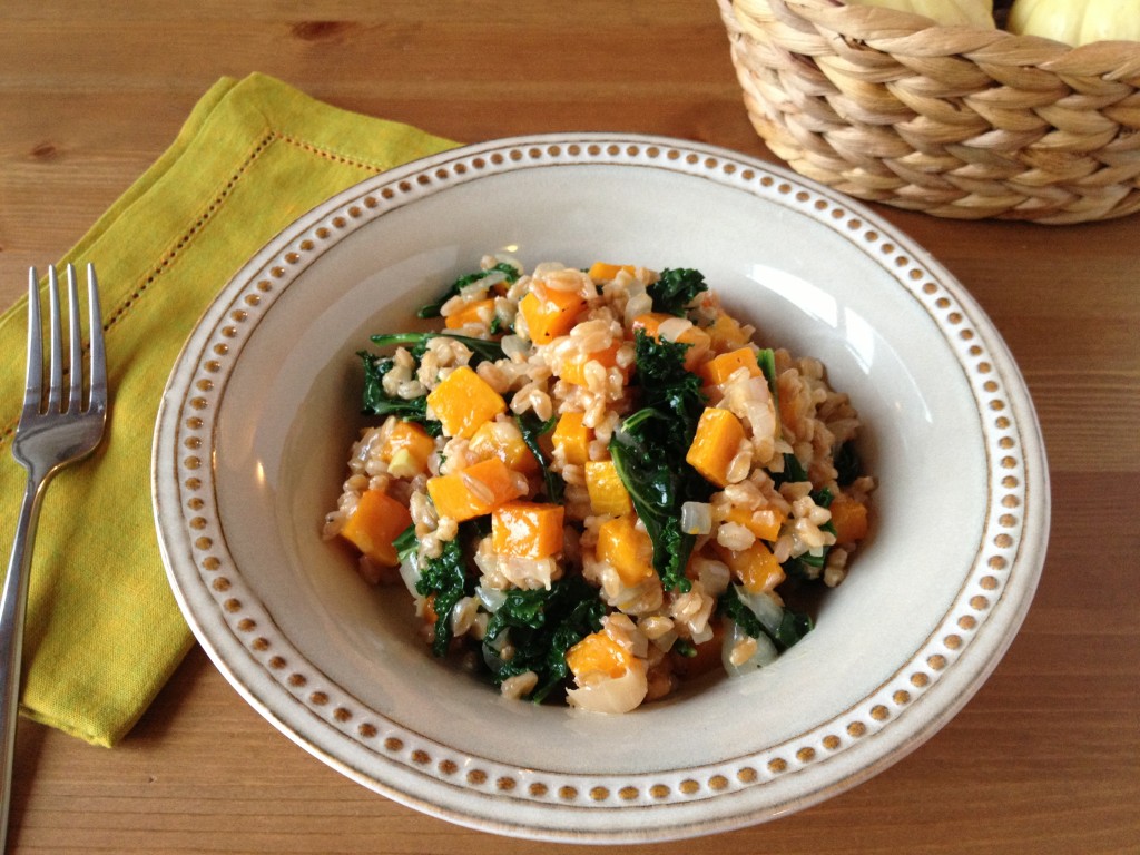 farro risotto with butternut squash & kale from coffee & quinoa