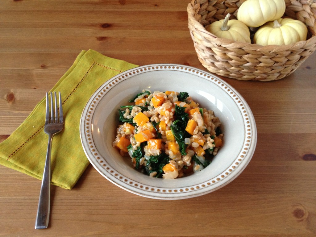 farro risotto with butternut squash & kale from coffee & quinoa