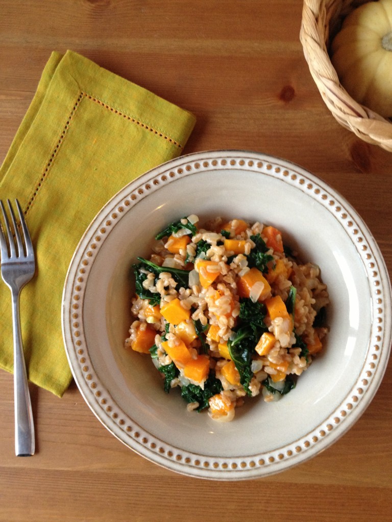 farro risotto with butternut squash & kale from coffee & quinoa