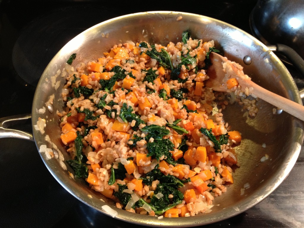 farro risotto with butternut squash & kale from coffee & quinoa