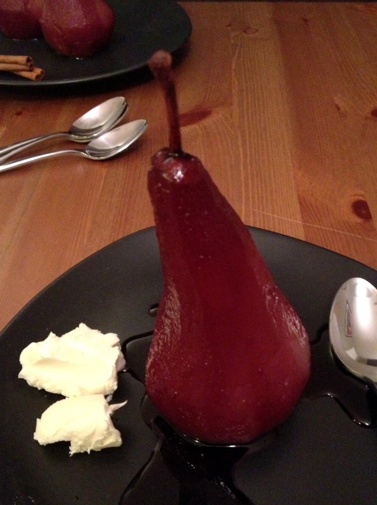 red wine poached pears