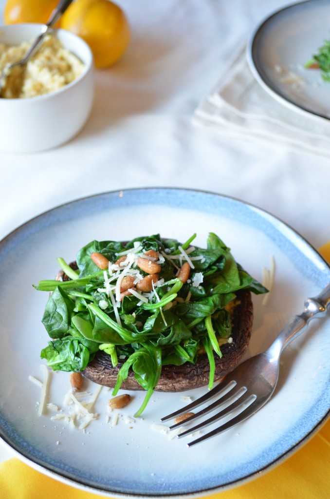 Grilled Portobellos with Meyer Lemon Pesto and Spinach | coffeeandquinoa.com