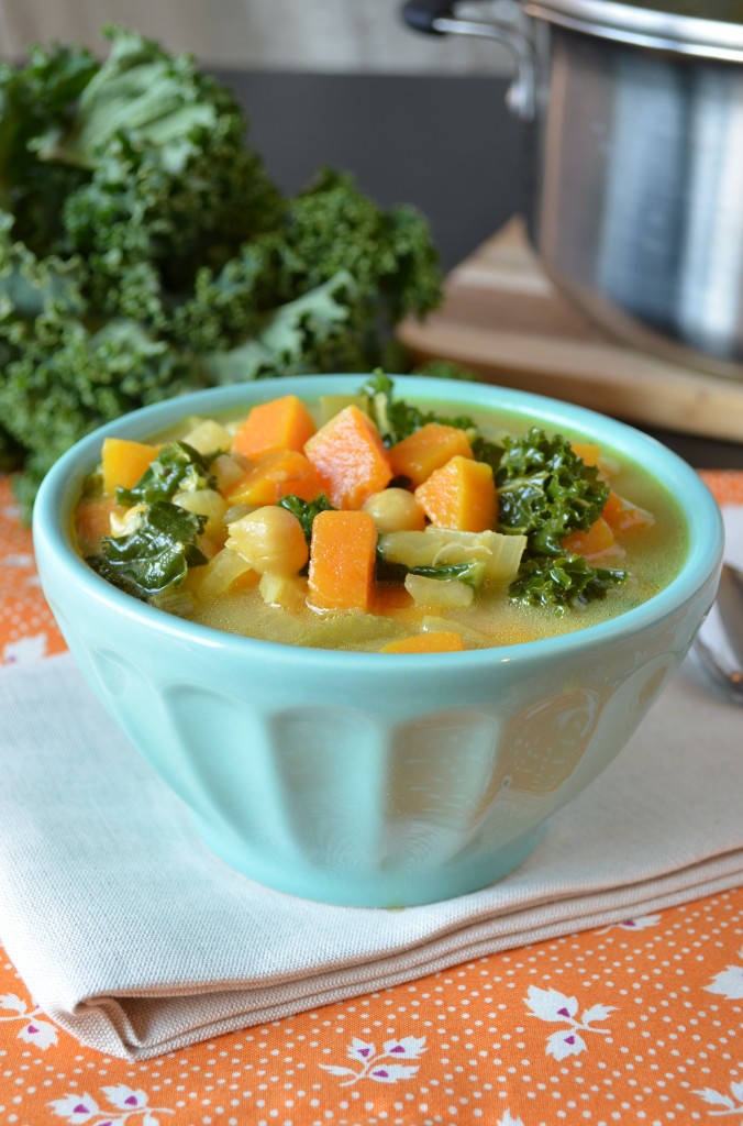 butternut kale and chickpea soup with tahini broth