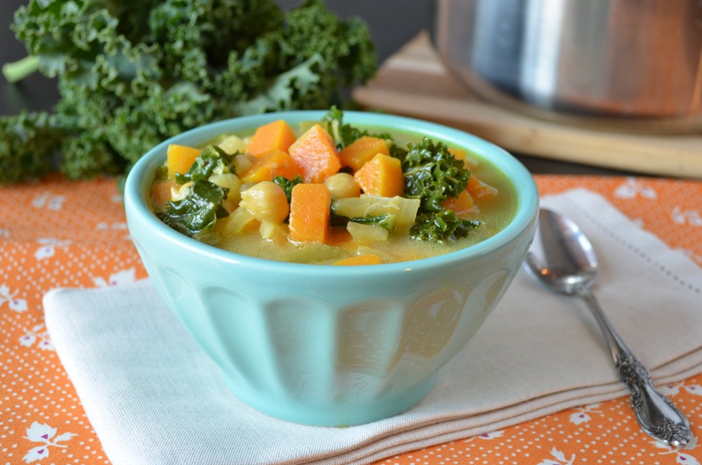 butternut kale and chickpea soup with tahini broth