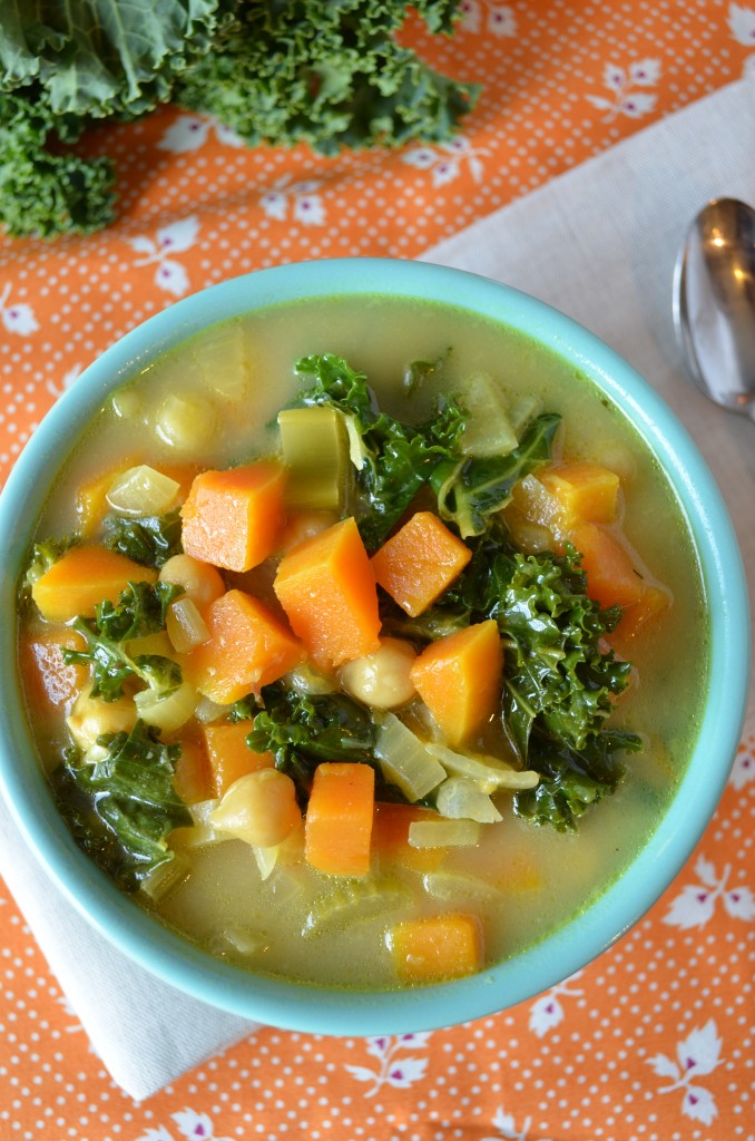 butternut kale and chickpea soup with tahini broth