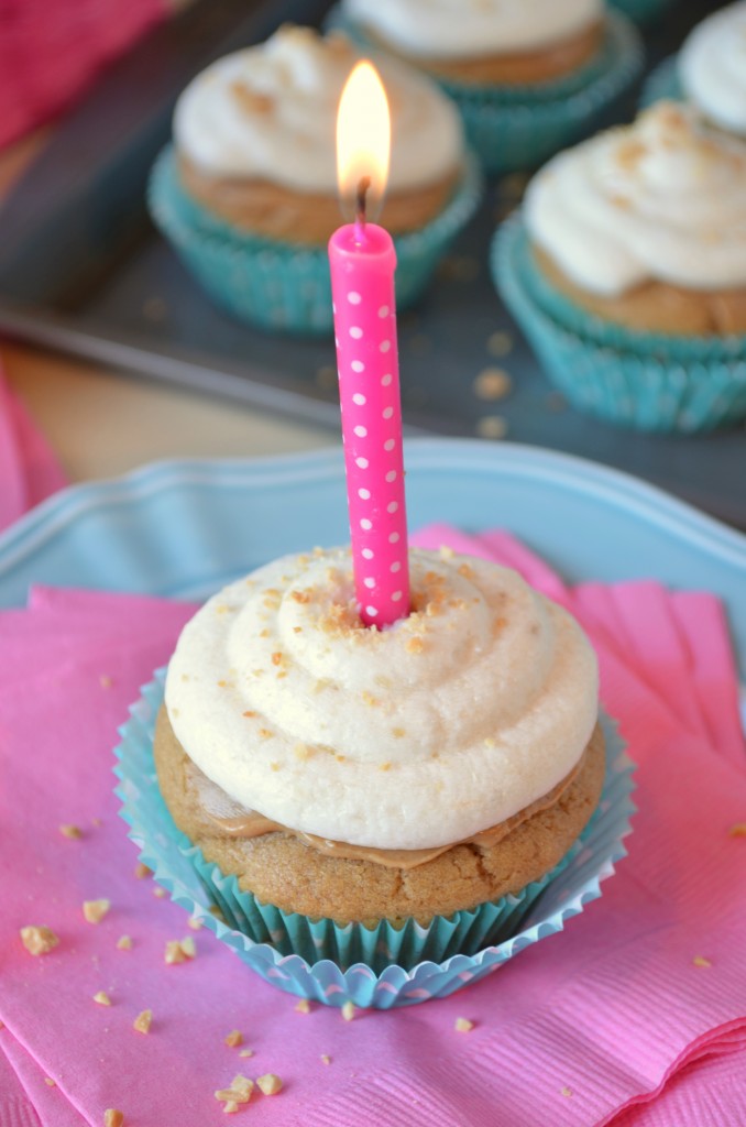 Peanut Butter Birthday Cupcakes with Banana Buttercream Frosting