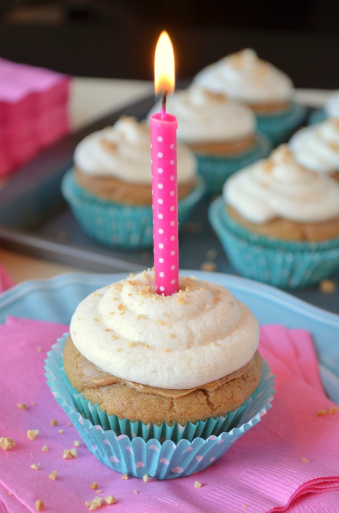 Peanut Butter Birthday Cupcakes with Banana Buttercream Frosting