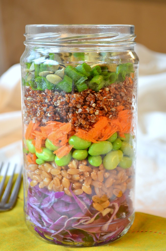 Double Rainbow Layered Salad with Lemon Ginger Dressing