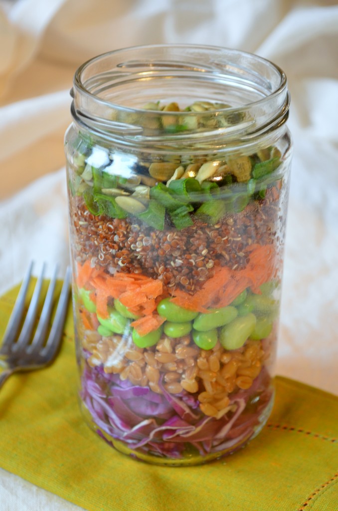 Double Rainbow Layered Salad with Lemon Ginger Dressing