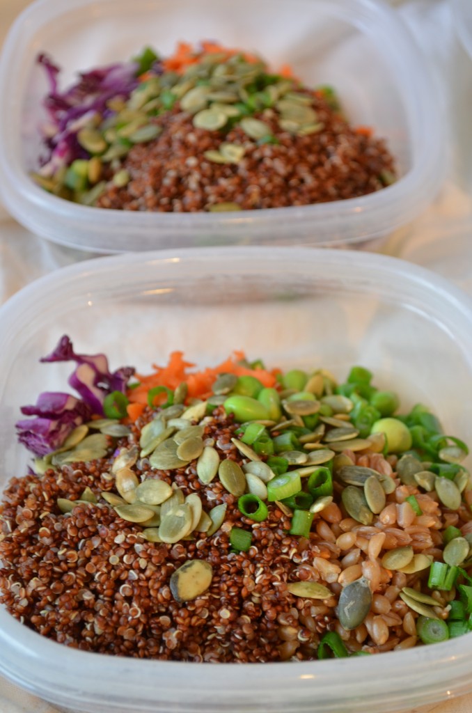 Double Rainbow Layered Salad with Lemon Ginger Dressing