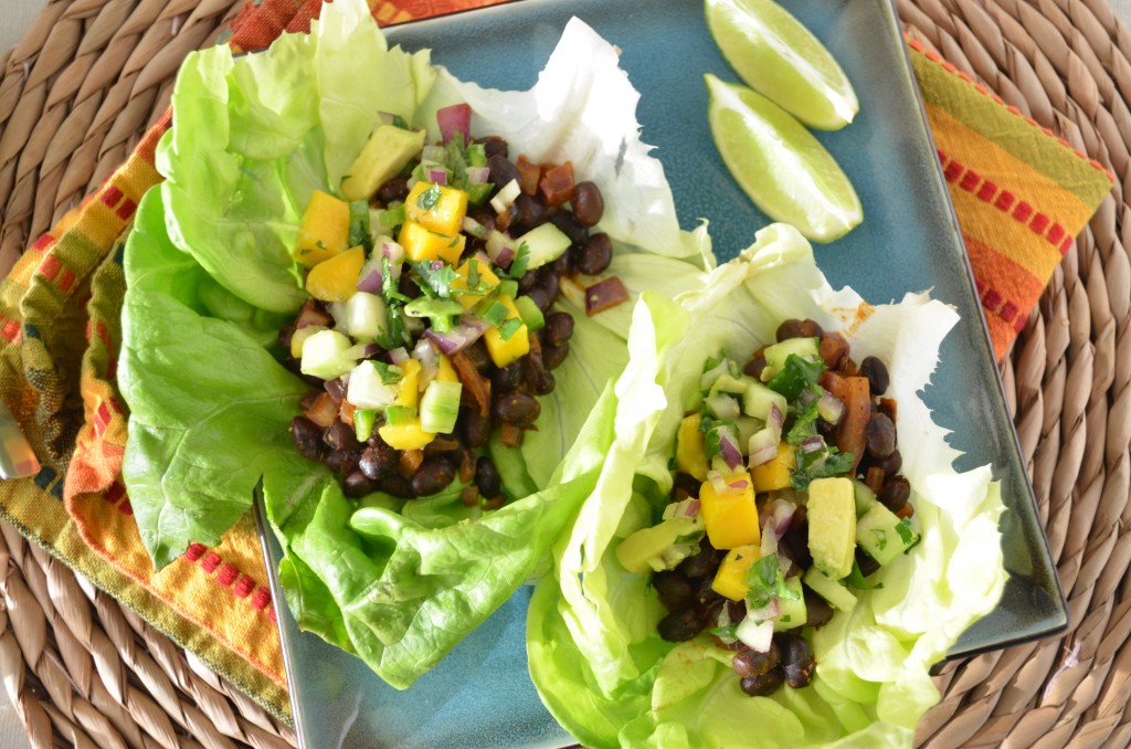 Black Bean Lettuce Wrap Tacos with Mango Avocado Salsa