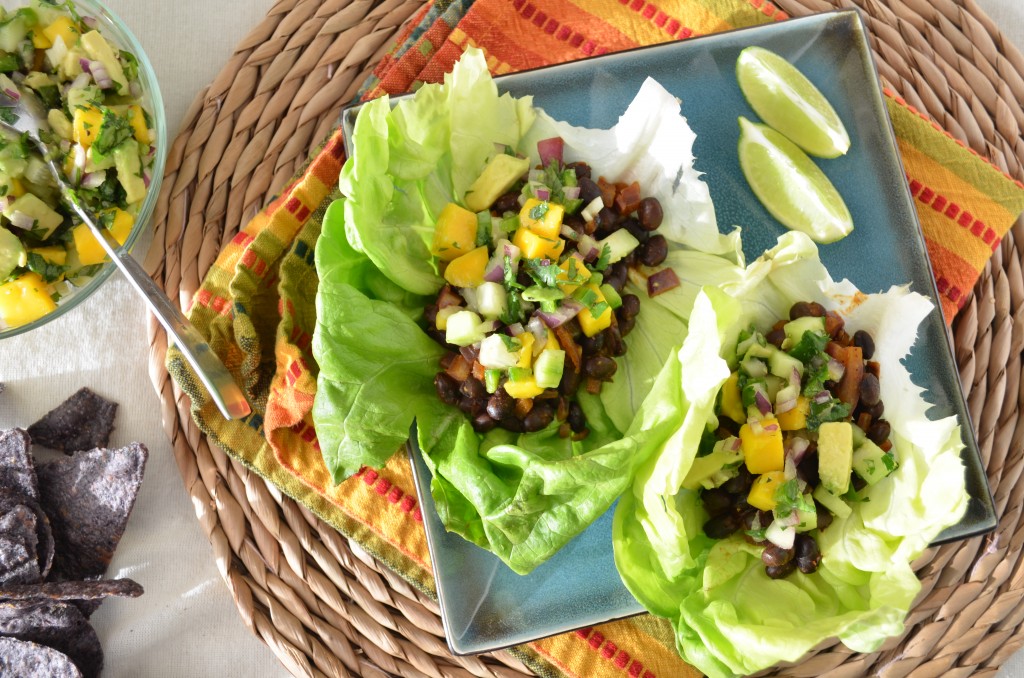 Black Bean Lettuce Wrap Tacos with Mango Avocado Salsa