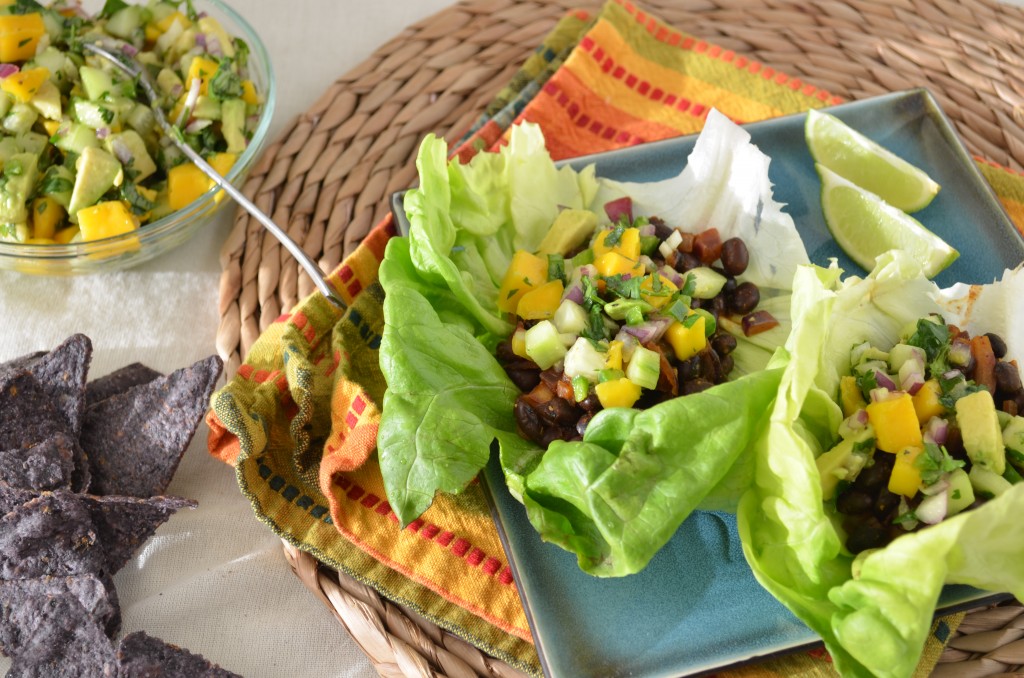 Black Bean Lettuce Wrap Tacos with Mango Avocado Salsa