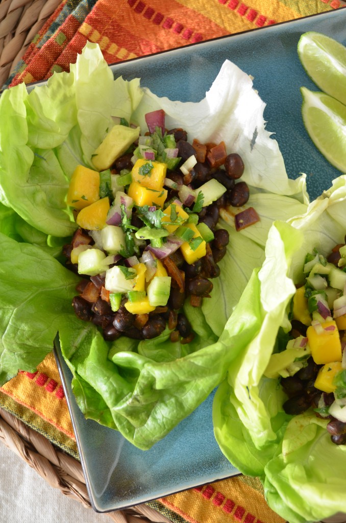 Black Bean Lettuce Wrap Tacos with Mango Avocado Salsa