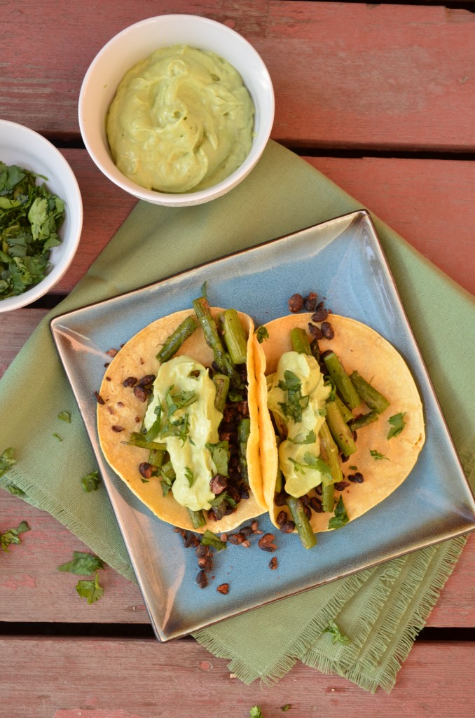 Grilled Asparagus and Crispy Black Bean Tacos