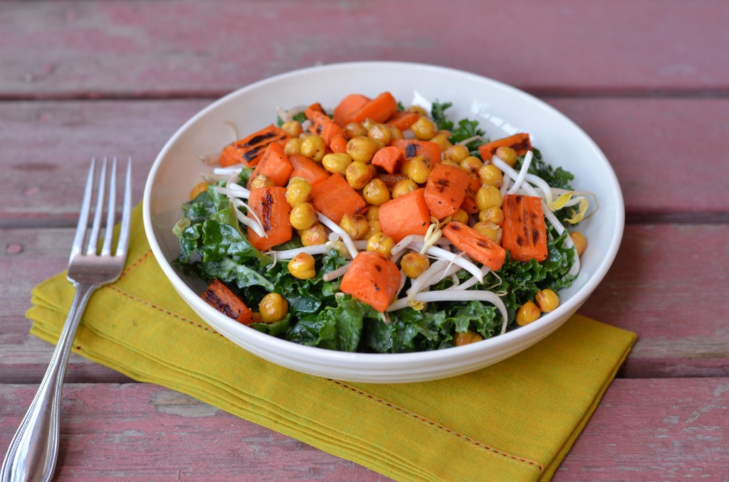 Roasted Carrot and Chickpea Salad with Miso Ginger Dressing