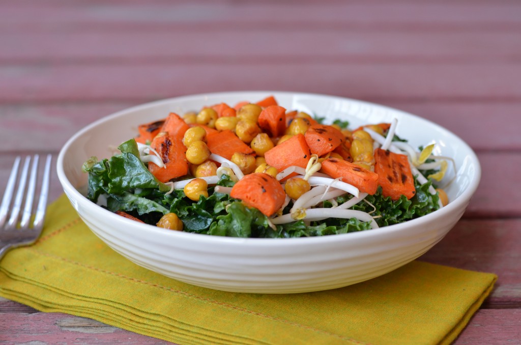 Roasted Carrot and Chickpea Salad with Miso Ginger Dressing