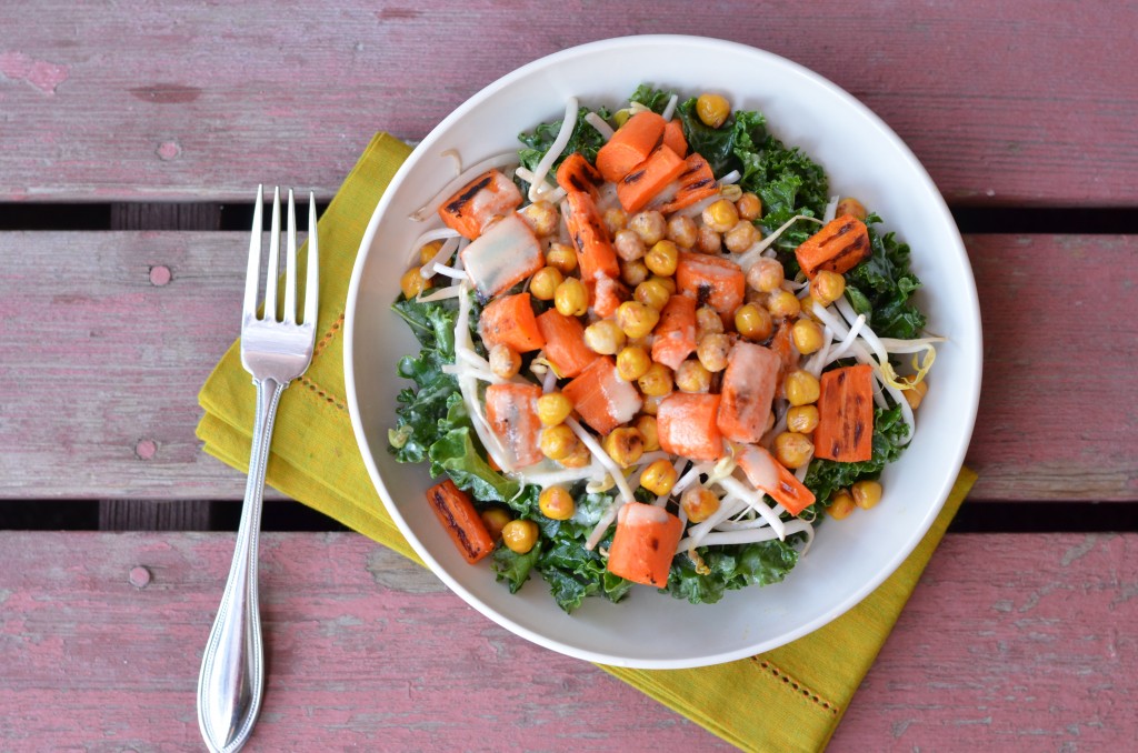 Roasted Carrot and Chickpea Salad with Miso Ginger Dressing