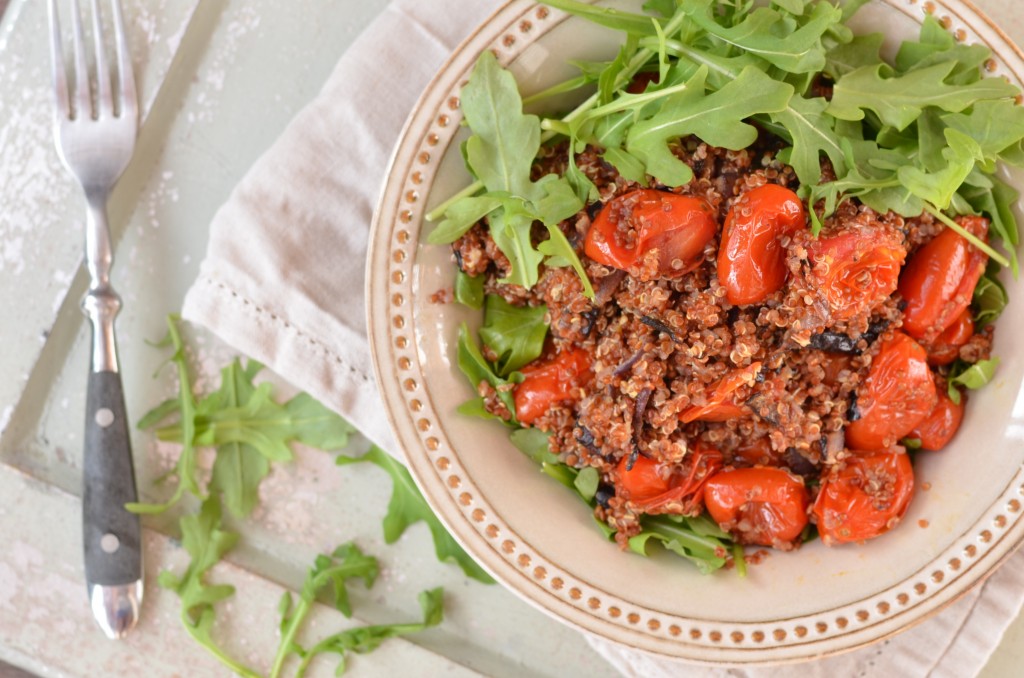 Warm Quinoa and Arugula Salad with Lemon Dressing