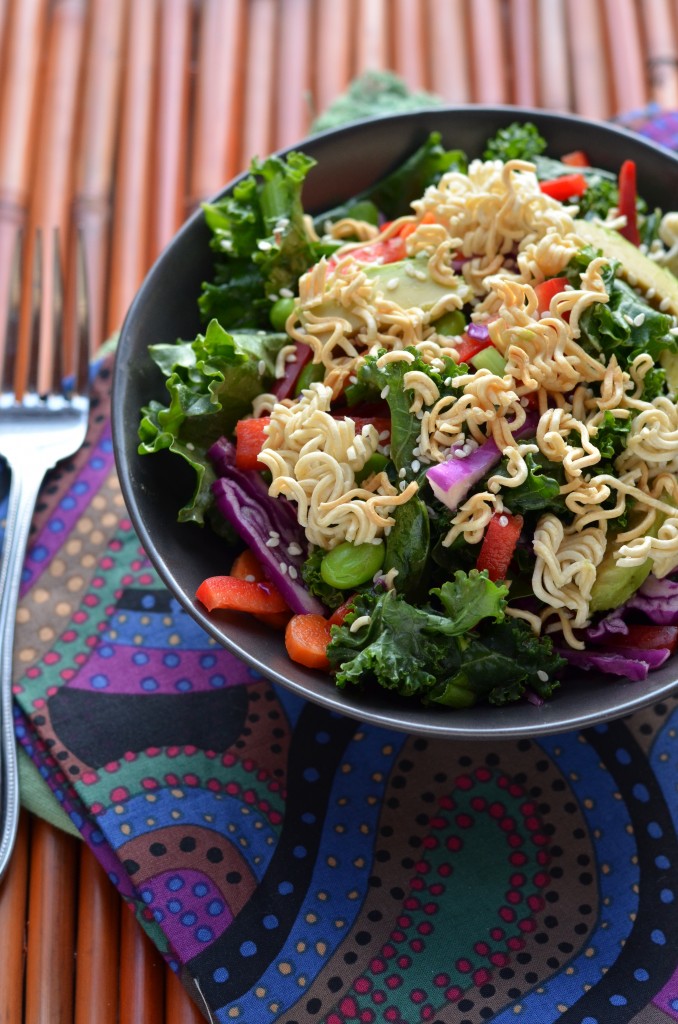 Massaged Kale and Veggie Salad with Toasted Ramen