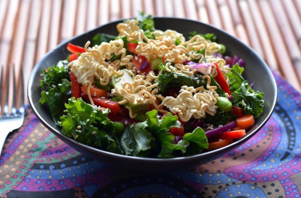 Massaged Kale and Veggie Salad with Toasted Ramen