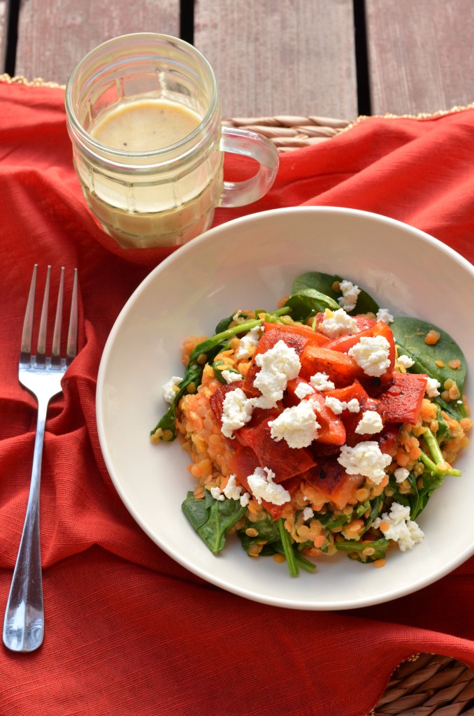 Warm Lentil Salad with Roasted Red Peppers and Spinach