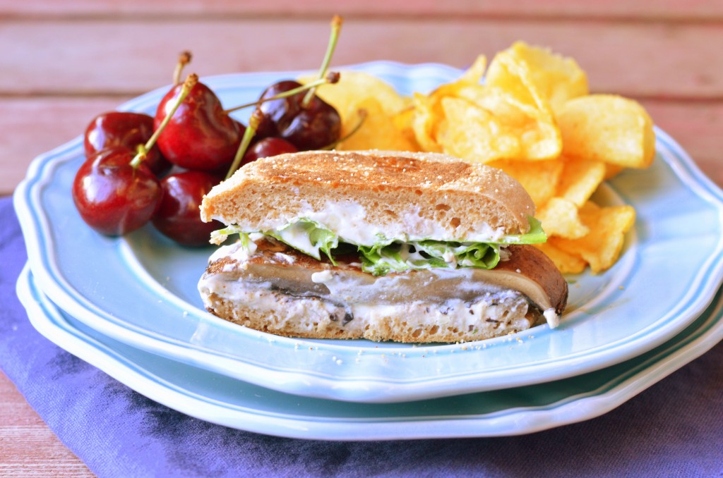  Cayenne Portobello Burgers with Herbed Goat Cheese Spread