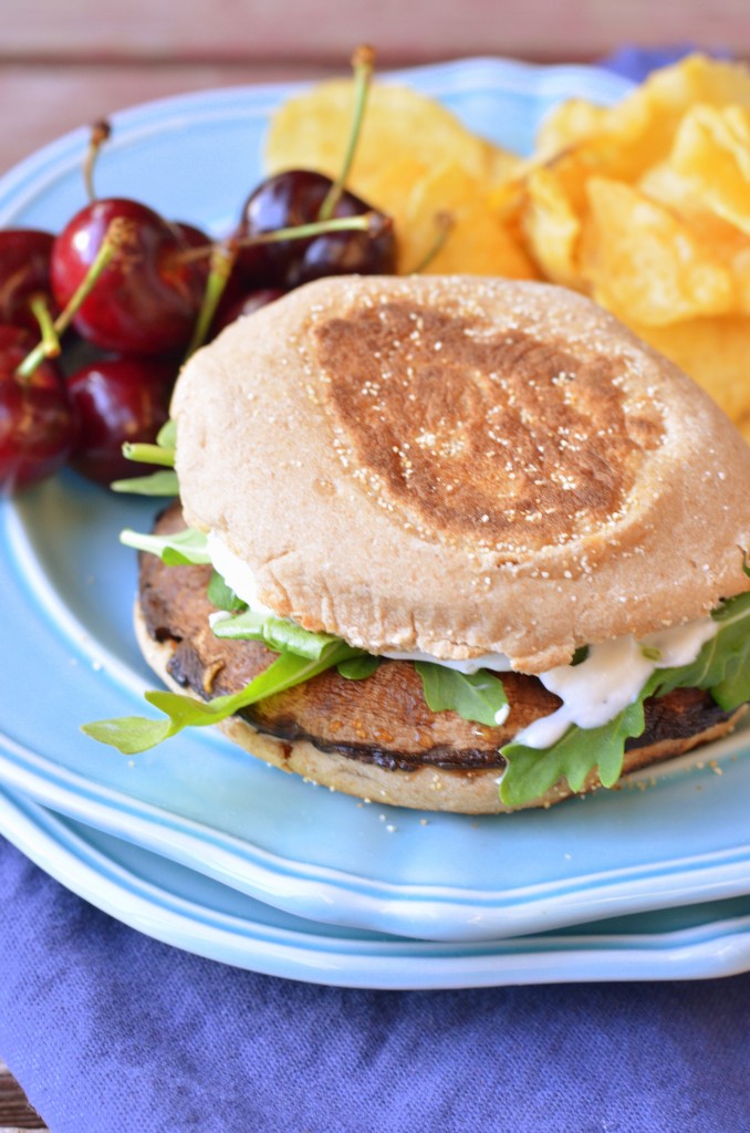  Cayenne Portobello Burgers with Herbed Goat Cheese Spread