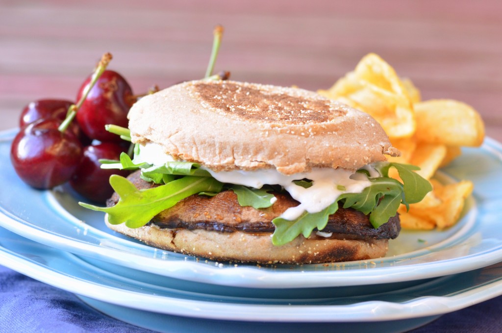  Cayenne Portobello Burgers with Herbed Goat Cheese Spread