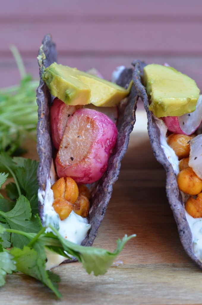 Crispy Crunchy Roasted Radish and Chickpea Tacos