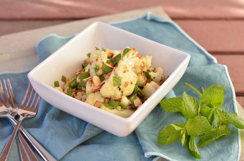 Roasted Cauliflower with Truffle Oil, Mint and Almonds