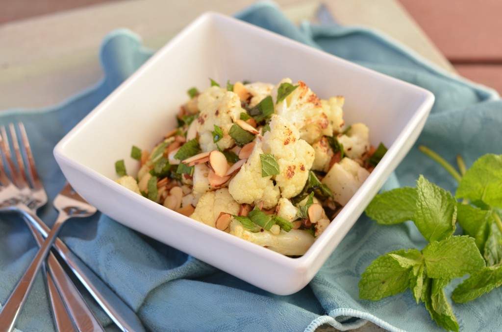 Roasted Cauliflower with Truffle Oil, Mint and Almonds