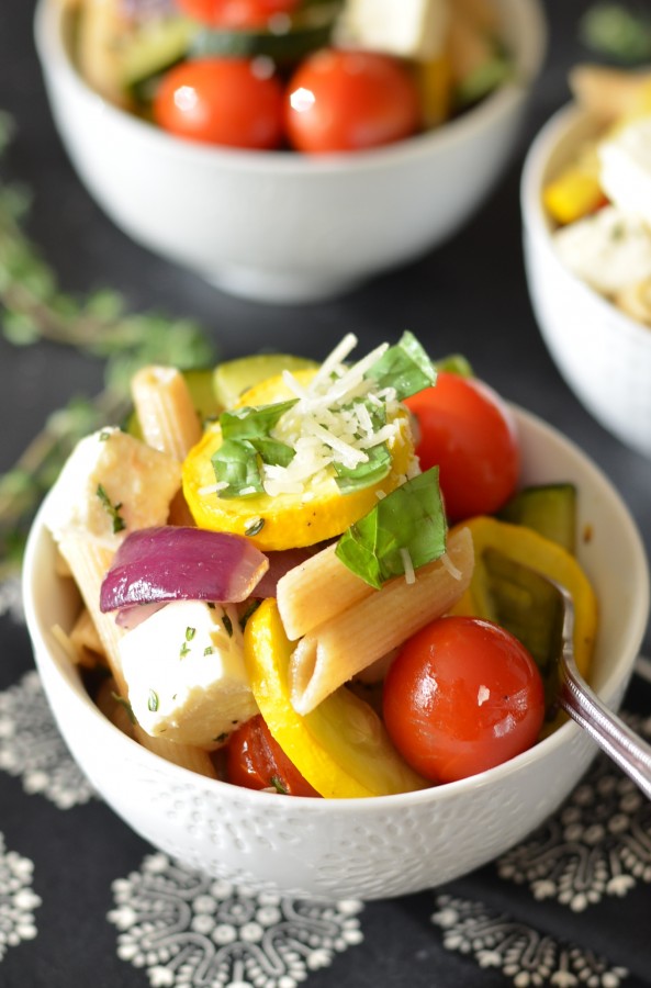 Roasted Summer Squash Pasta with Feta and Thyme