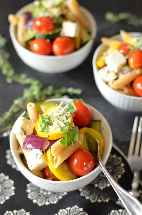 Roasted Summer Squash Pasta with Feta and Thyme