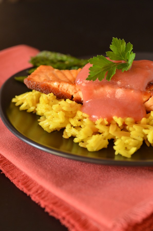 Crispy Pan-Seared Salmon with Rhubarb Sauce