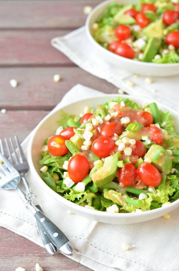 Summer CSA Salad with Red Wine Tomato Vinaigrette