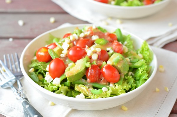 Summer CSA Salad with Red Wine Tomato Vinaigrette