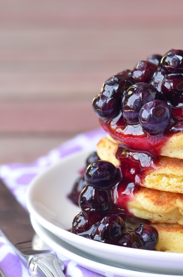 Lemon Cornmeal Pancakes with Blueberry Sauce