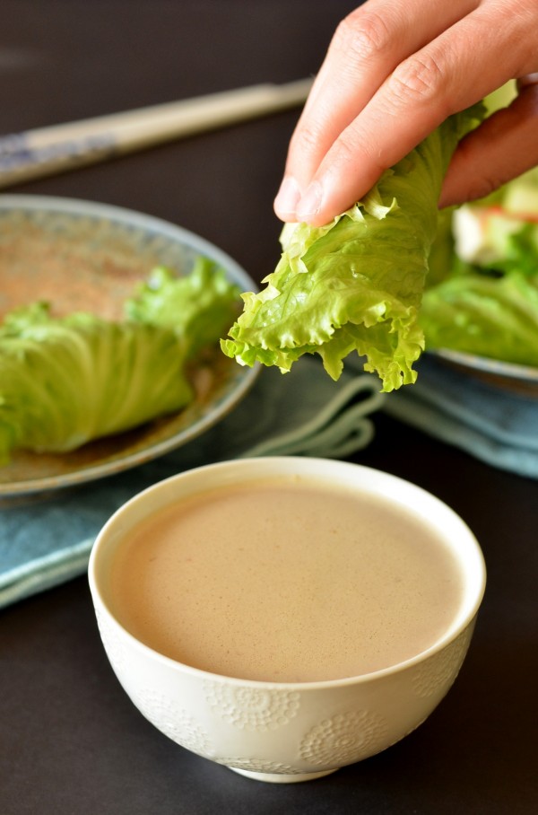 Fresh Lettuce Wraps with Peanut Dipping Sauce