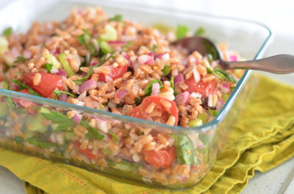 Farro Salad with Roasted Cherry Tomatoes, Raisins & Celery