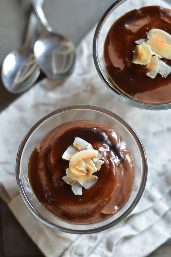 Chocolate Coconut Pudding with Coconut Caramel Sauce (Vegan)