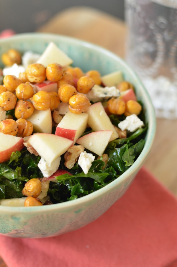 Kale Salad with Roasted Chickpeas and Apple-Miso Vinaigrette