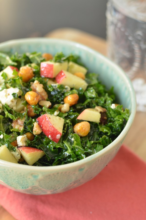 Kale Salad with Roasted Chickpeas and Apple-Miso Vinaigrette