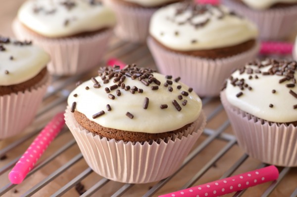 Small Batch Chocolate Cupcakes with Goat Cheese Frosting