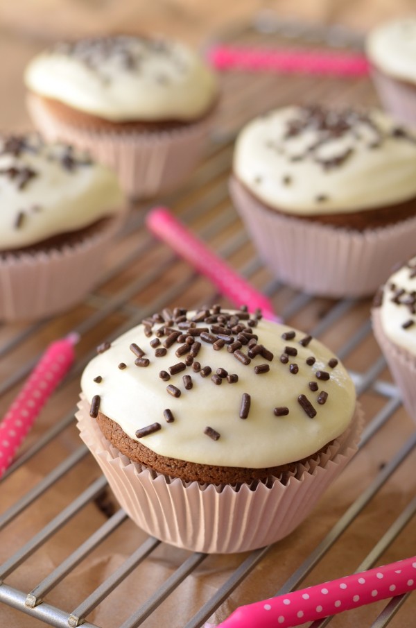 Small Batch Chocolate Cupcakes with Goat Cheese Frosting