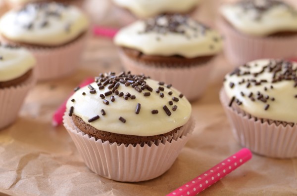 Small Batch Chocolate Cupcakes with Goat Cheese Frosting