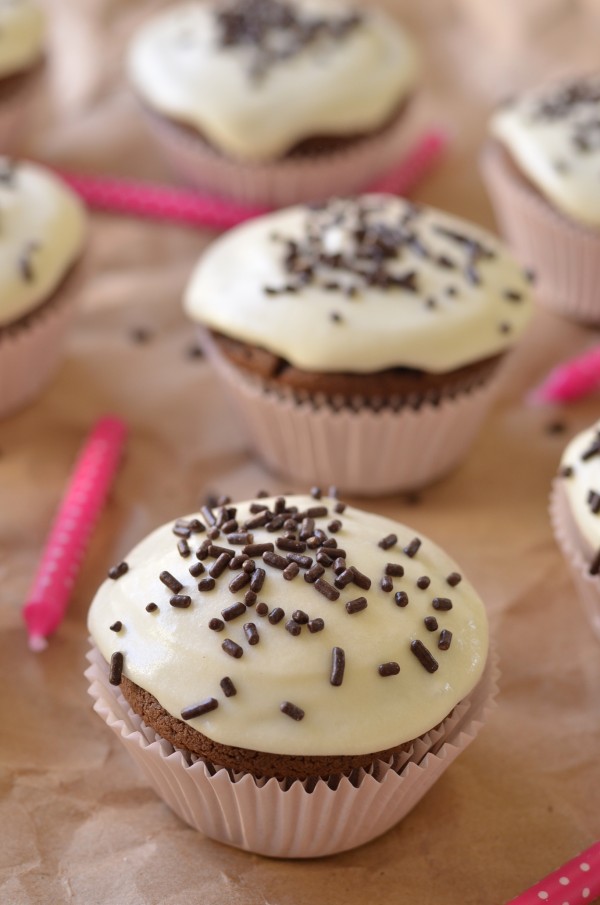 Small Batch Chocolate Cupcakes with Goat Cheese Frosting