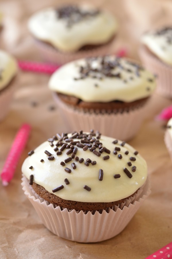 Small Batch Chocolate Cupcakes with Goat Cheese Frosting