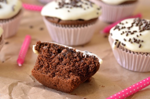 Small Batch Chocolate Cupcakes with Goat Cheese Frosting